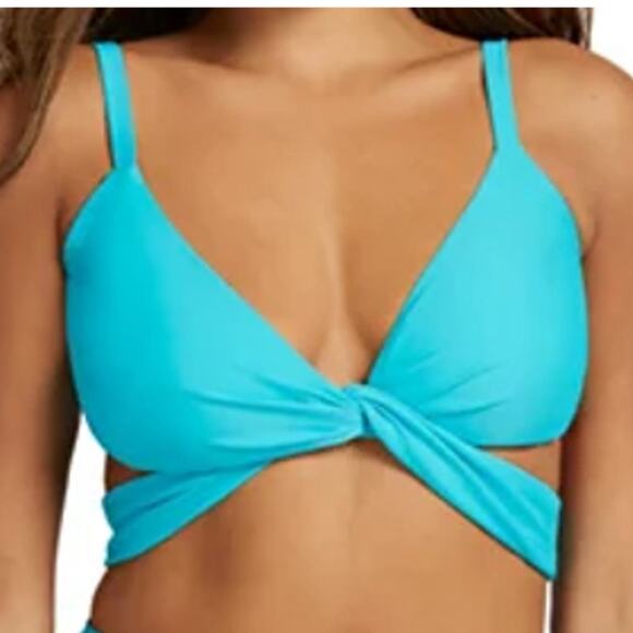 Turquoise Side Cutout Wrap Bikini Top New York & Co XL NWT - Picture 1 of 10